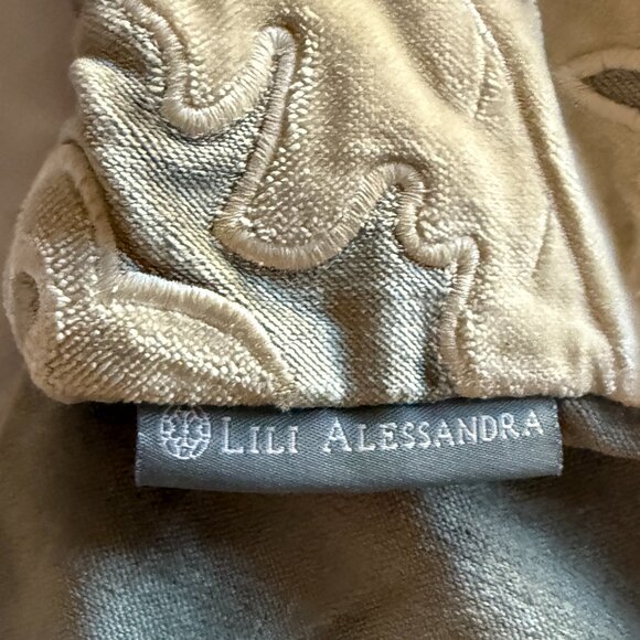 Lili Alessandra Versailles Square Pillow (24x24) Silver Velvet w/ Ivory Velvet - Picture 4 of 6